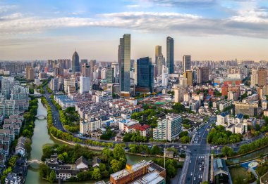 Wuxi şehir mimarisinin Çin 'deki hava fotoğrafçılığı