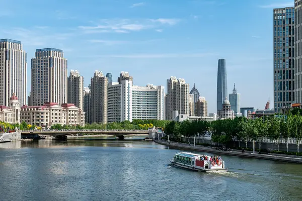 stock image Street View of modern architecture along Haihe River in Tianjin