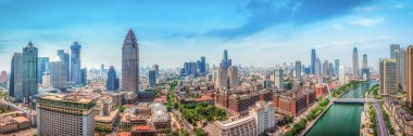 Tianjin şehir mimarisinin hava fotoğrafçılığı gökyüzü