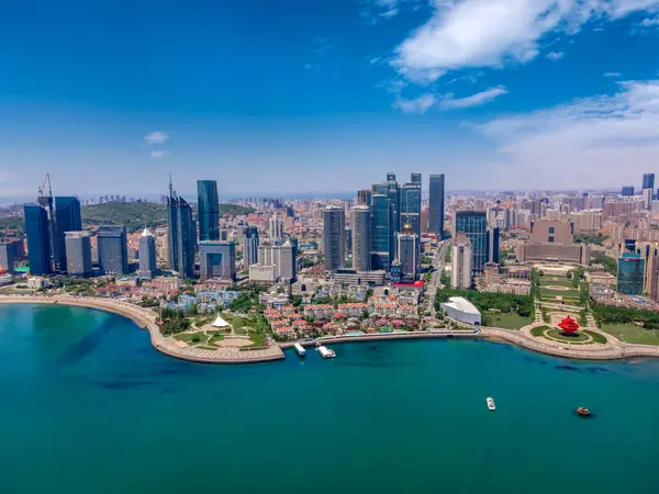 stock image Aerial photography of architectural landscape skyline along Qing