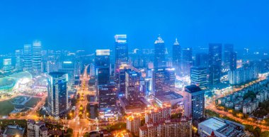 Suzhou Jinji Gölü CBD Şehir Mimarisinin Hava Fotoğrafları