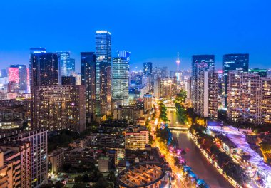 Chengdu Jiuyanqiao CBD night view and modern skyscrapers. clipart