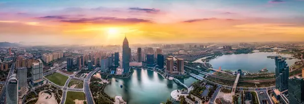 stock image Aerial photography of the Didang Lake Central Business District,