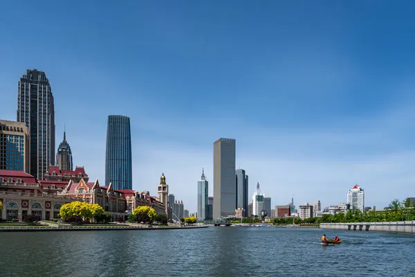 stock image Street View of modern architecture along Haihe River in Tianjin