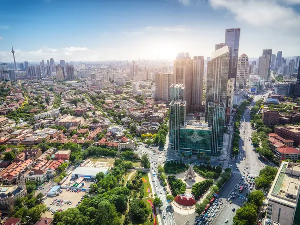 stock image Aerial photography of Tianjin city architecture landscape skylin