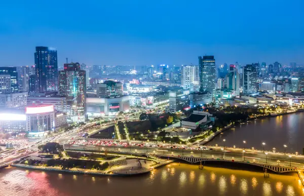 stock image Aerial photography of Ningbo city architecture landscape night v