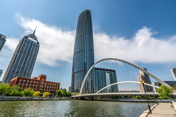 stock image Street View of modern architecture along Haihe River in Tianjin