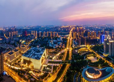 Aerial photography Changzhou city building skyline night view clipart