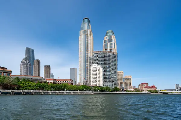 stock image Street View of modern architecture along Haihe River in Tianjin