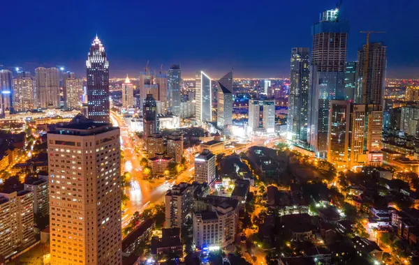 stock image Aerial photography of Tianjin city building skyline night view