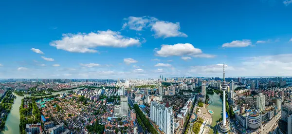 stock image Aerial photography of the city scenery of Nantong, Jiangsu