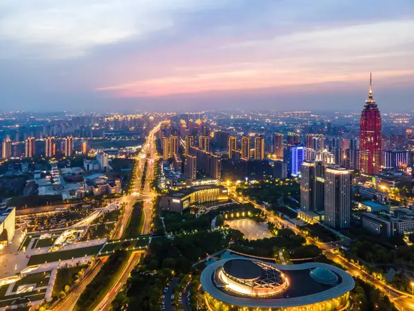 stock image Aerial photography Changzhou city building skyline night view