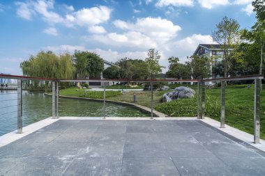 Jinji Gölü 'nün mimari manzarası, Suzhou, Çin