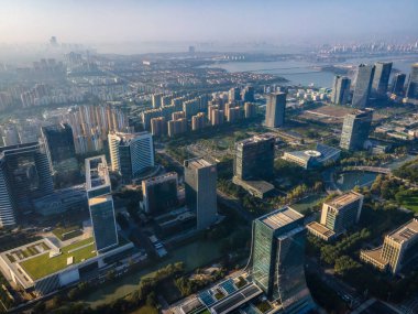 Çin 'in Suzhou mimari gökyüzünün hava fotoğrafçılığı