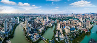 Nantong, Jiangsu şehir manzarasının hava fotoğrafçılığı.