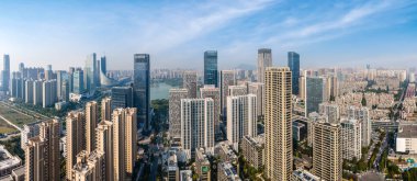 Anhui şehir mimarisinin hava fotoğrafçılığı gökyüzü çizgisi