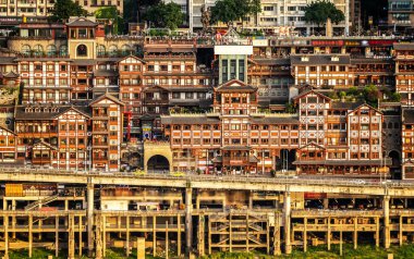 Chongqing, China's classical architecture: Hongyadong. clipart