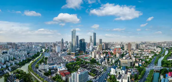 Wuxi şehir mimarisinin Çin 'deki hava fotoğrafçılığı
