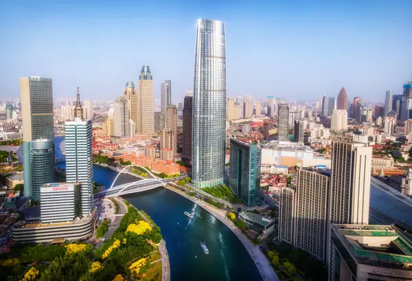 stock image Aerial photograph of skyline of architectural landscape of Tianj