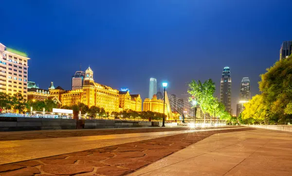 stock image Night view of modern architecture street along Haihe River in Ti