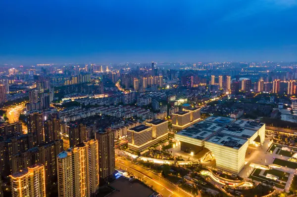 Hava fotoğrafçılığı Changzhou şehir binası gökyüzü gece görüşü