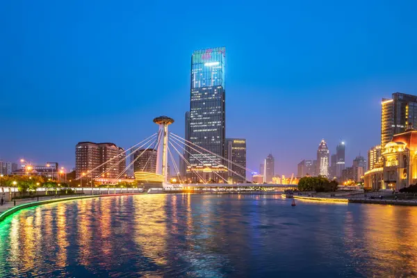 stock image Night view of urban architecture landscape in Tianjin, China