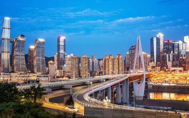 Sichuan ve Chongqing şehir gece görüşünün hava fotoğrafları.