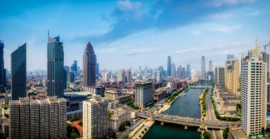 Tianjin şehir mimarisinin hava fotoğrafçılığı gökyüzü
