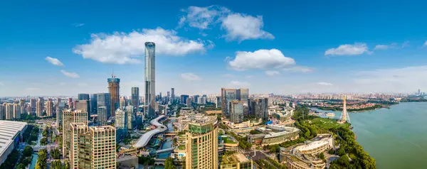 stock image Aerial panoramic view of the skyline of Suzhou Lake East Financi