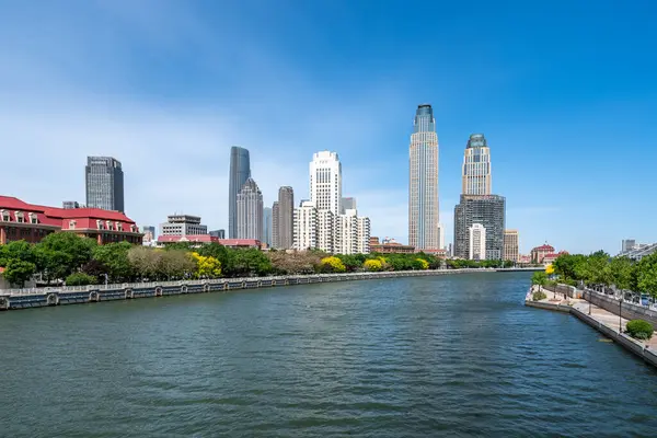 stock image Street View of modern architecture along Haihe River in Tianjin