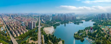 Aerial photography of Zaozhuang city scenery in China clipart