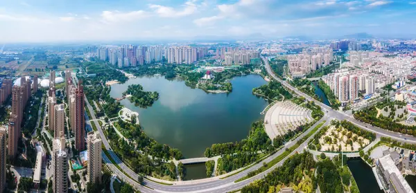 stock image Aerial photography of Zaozhuang city scenery in China