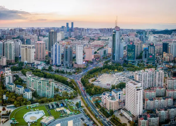 stock image Aerial photography of architectural landscape skyline along Qing