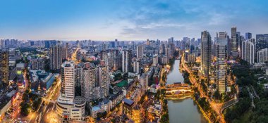 Chengdu Jiuyanqiao CBD night view and modern skyscrapers. clipart