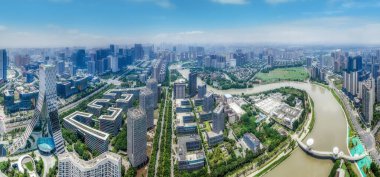 Chengdu 'daki modern mimari manzaranın hava fotoğrafçılığı 