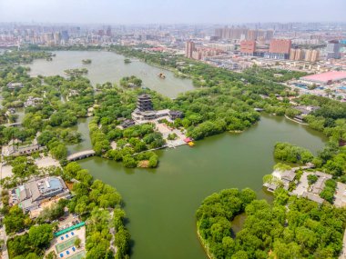 Jinan Daming Gölü Parkı 'nın hava fotoğrafçılığı