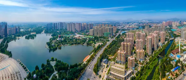 stock image Aerial photography of Zaozhuang city scenery in China