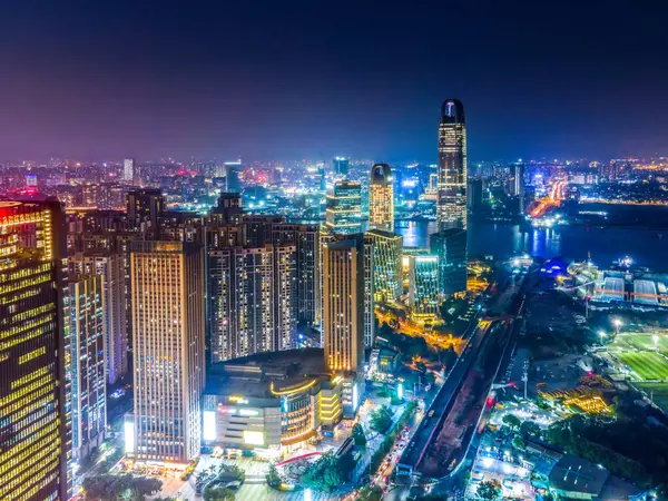 stock image Aerial photography of Guangzhou city architecture night view