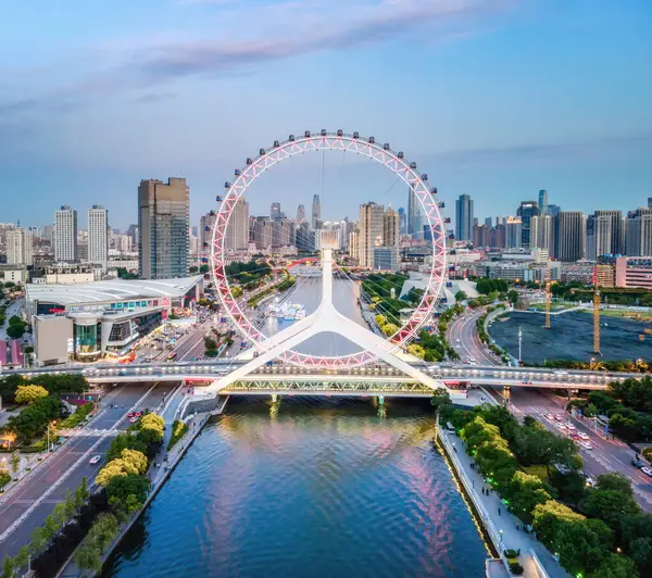 stock image Aerial photography of Tianjin city scenery at night