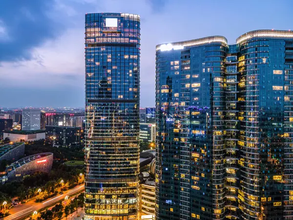 stock image Aerial photography of the modern building skyline night view of 