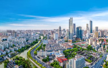 Wuxi şehir mimarisinin Çin 'deki hava fotoğrafçılığı