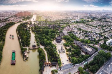 Aerial photography of ancient buildings in Hanshan Temple, Gusu  clipart