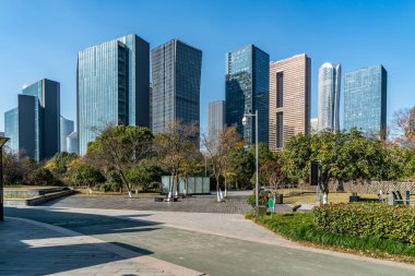 Hangzhou Qianjiang Yeni Şehir CB 'sinin modern mimari manzarası