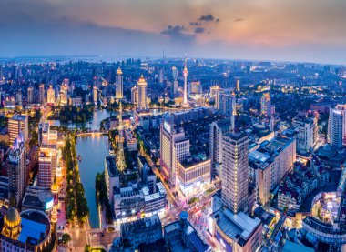Nantong şehir manzarasının havadan çekilmiş fotoğrafı, Jiangsu at ni