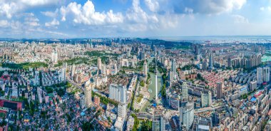 Nantong, Jiangsu şehir manzarasının hava fotoğrafçılığı.