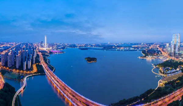 stock image Aerial photography of Suzhou city night view