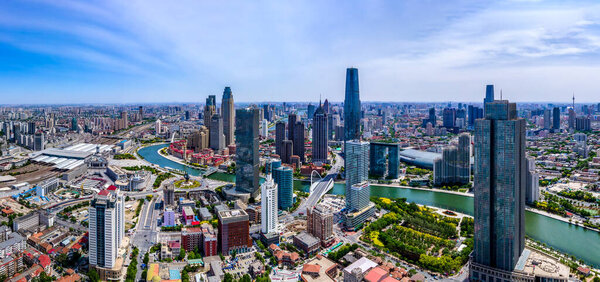 Аэрофотосъемка горизонта архитектурного ландшафта Тяньцзя