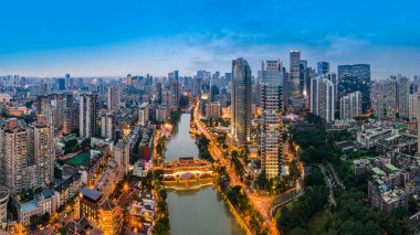 Chengdu Jiuyanqiao CBD night view and modern skyscrapers. clipart