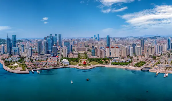 stock image Aerial photography of architectural landscape skyline along Qing