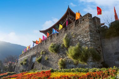 Dali, Yunnan 'daki antik binaların sokak manzarası